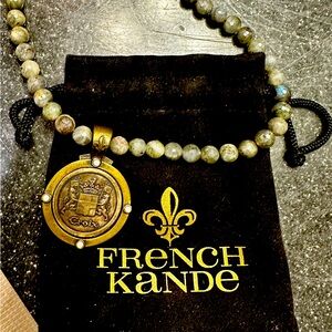 FRENCH KANDE Croix Pendant with Jade Green  necklace